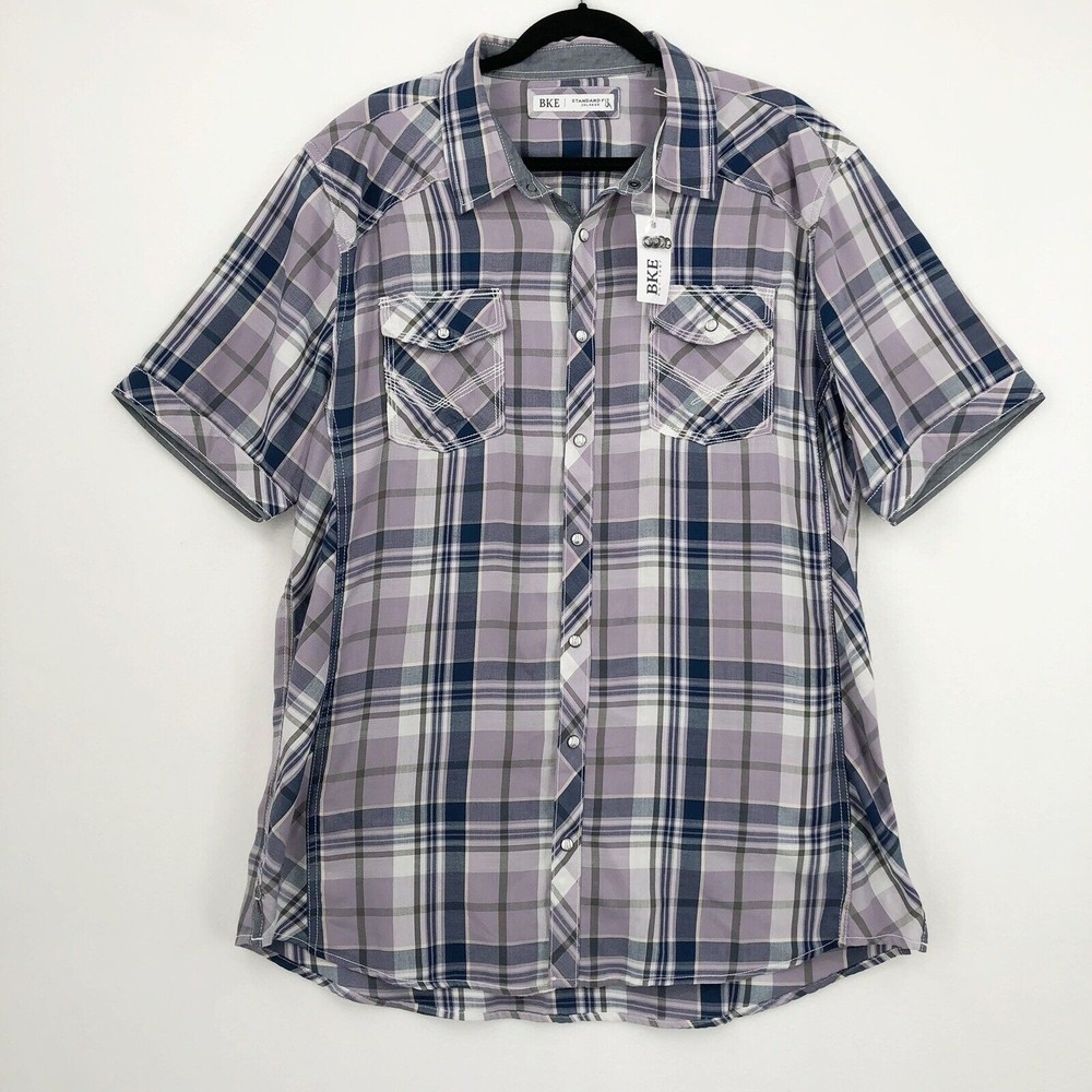 BKE Buckle 2XLarge Plaid Standard Shirt Purple Snap Front Shirt